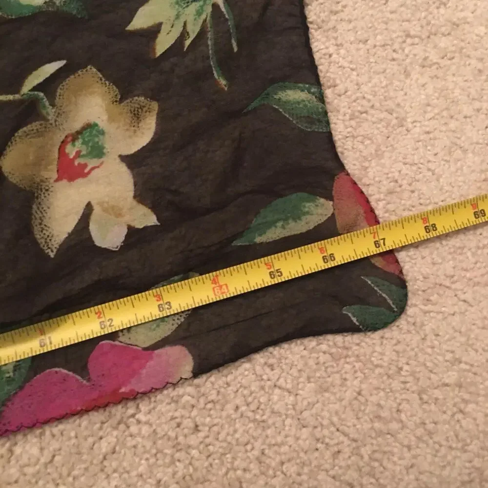 🥻Pretty Black / Floral scarf Wrap Around Beach 1 Size Sun Streak 100% Rayon